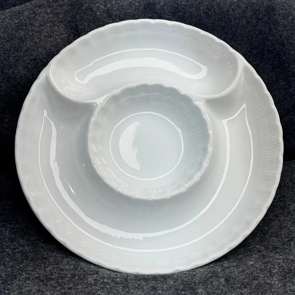 BIA Cordon Bleu White Smooth 3-Part Serving Tray Dish 9 1/4” Discontinued
